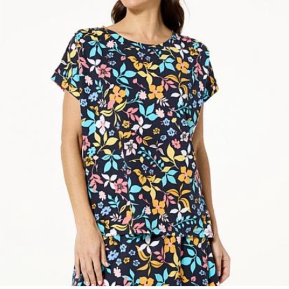Comfort Code Cuddl Duds Floral Butter Soft Basic Tee Shirt Medium